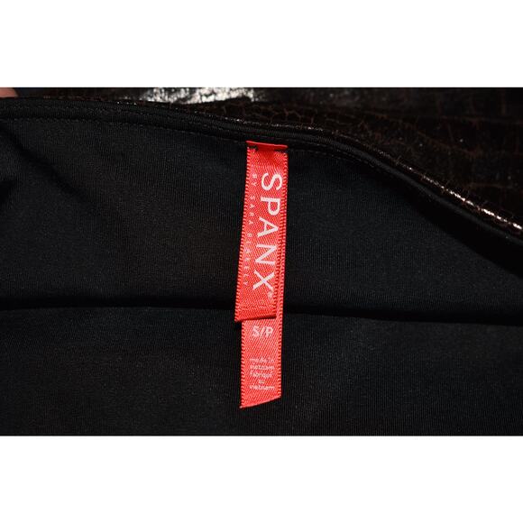 SPANX $98 Faux Leather Croc Shine Leggings Black Brown Power Waistband Small - Picture 4 of 4